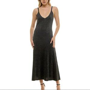 Taylor Elegant Metallic Black Sweater Knit Sleeveless Maxi Dress